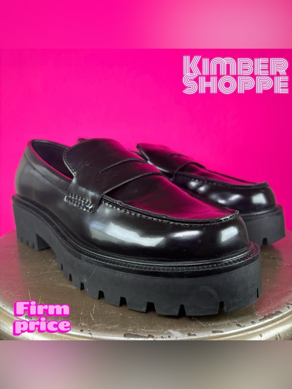 H&M Black Faux Leather Chunky Lug Sole Penny Loafer EU 36